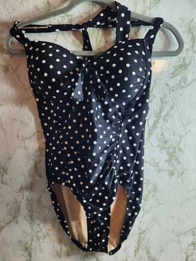MERONA Polka-Dot Halter Tie 1-Piece Swimsuit